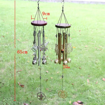 DIY Wind Chimes Outdoor Owl Hummingbird Hanging Ornament Home Copper Bells Garden Yard Decoration