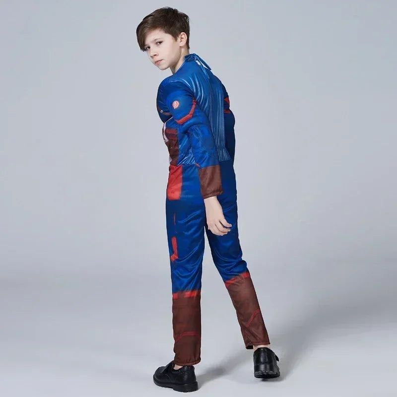 Superhero Captain America Muscle Costume Captain America Muscle Cosplay Jumpsuit Shield Christmas Carnival Party Costume for Kid