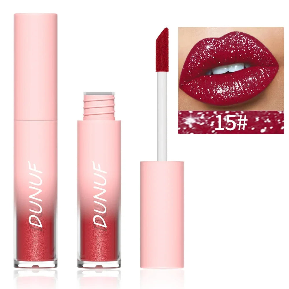 Lápiz labial líquido mate con brillo, resistente al agua, brillo de labios con efecto diamante, de larga duración, brillo de labios perlado, tinte labial para mujer, maquillaje cosmético, nuevo. 