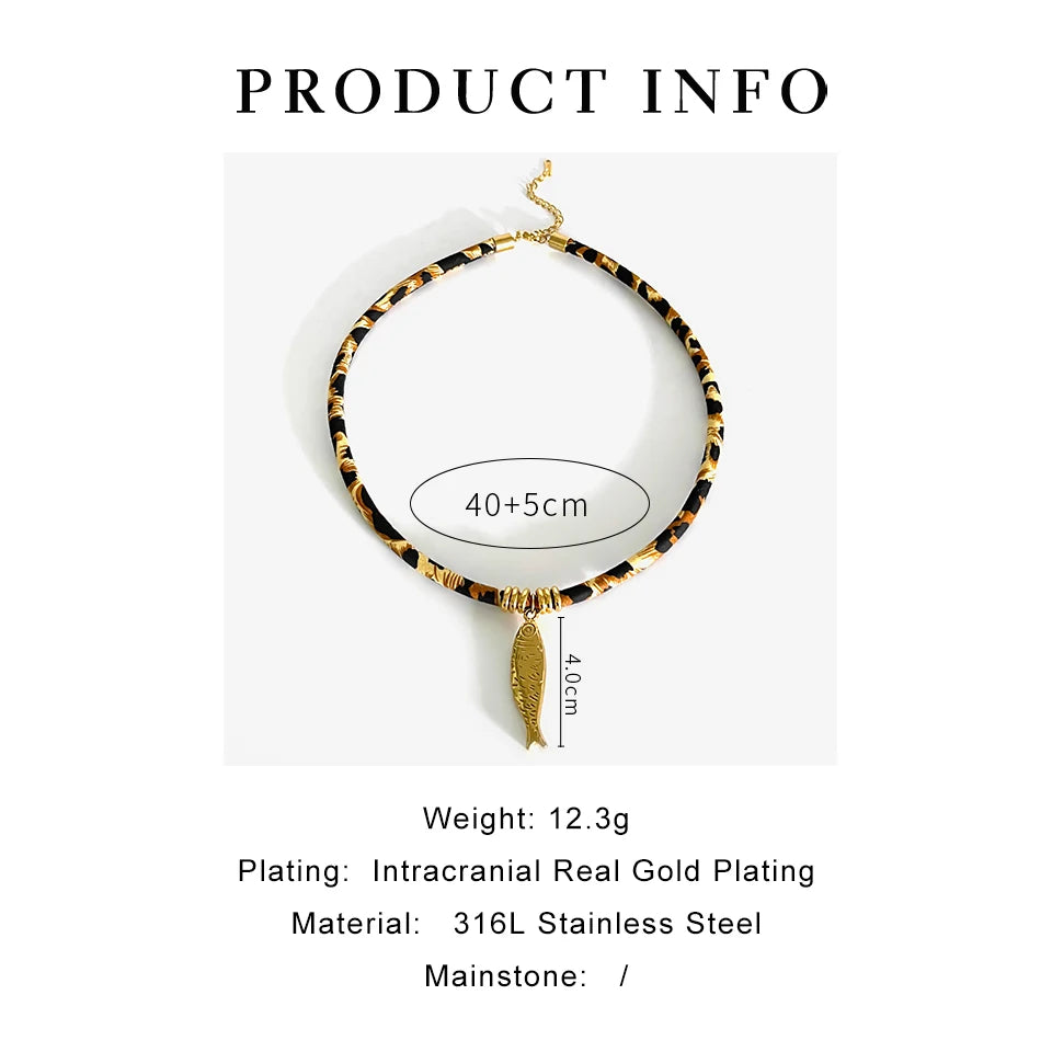 GHIDBK Europe and America Exaggerated Stainless Steel Heart Sun Pendant Necklace Vintage Trend Leopard Print Necklaces for Women