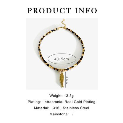 GHIDBK Europe and America Exaggerated Stainless Steel Heart Sun Pendant Necklace Vintage Trend Leopard Print Necklaces for Women