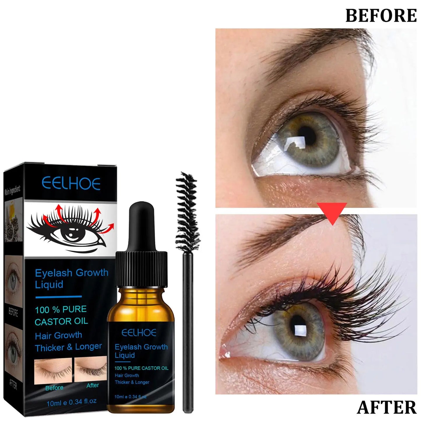 Castor Oil Eyelash Growth Serum Eyelash Enhancer Lengthening Fuller Thicker Lashes Treatment Eyebrow Growth Nourishing 10ml