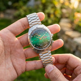 Relógio masculino automático vintage com calendário perpetuo em aço inoxidável