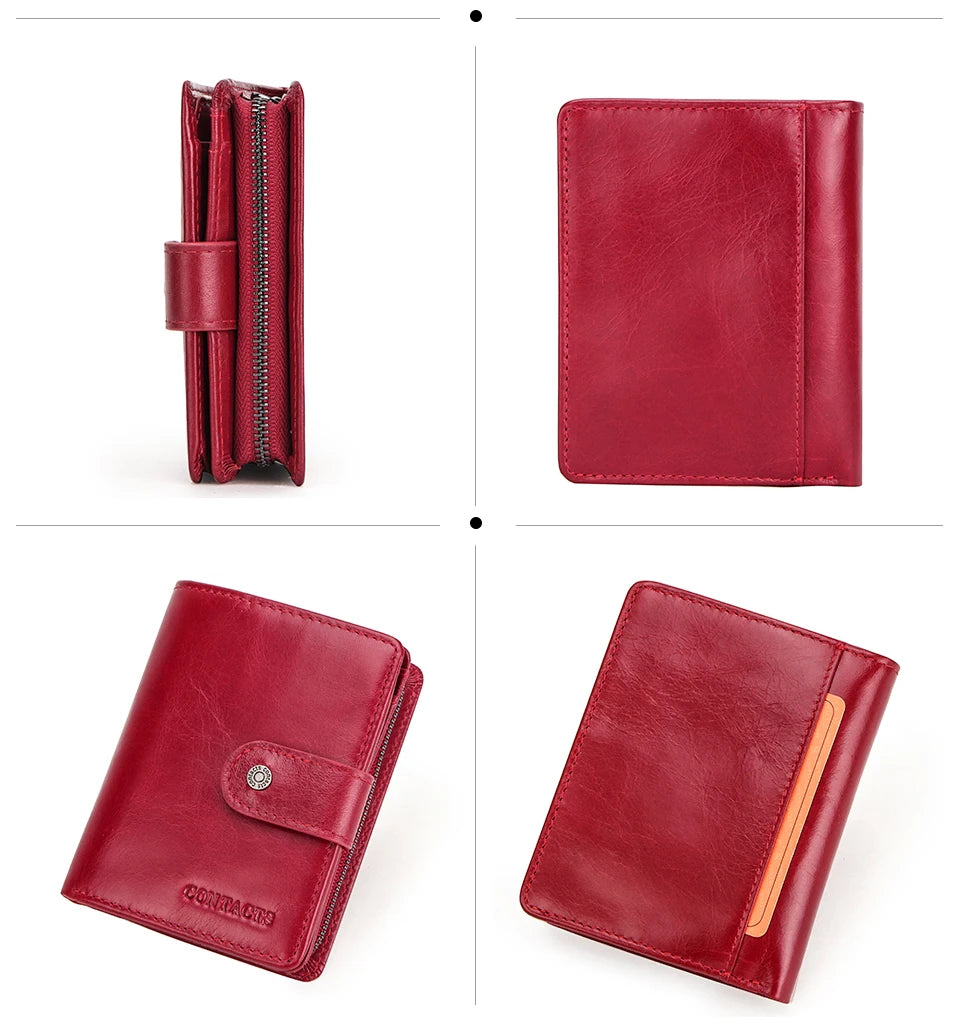 ONTACT'S Genuine Leather Short Wallets for Men RFID Vintage Coin Purse Card Holder Male Money Clip Women‘s Wallet Bag HandbagC