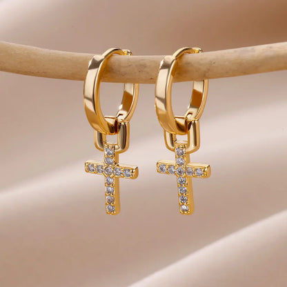 Heart Stainless Steel Earrings for Women Zircon Gold Color Hoop Earring Aesthetic Waterproof Ear Piercing Jewelry Accessories
