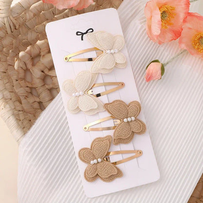 4Pcs/set Cute Baby Girls Knitting Headwear Handmade Crochet Butterfly Alloy Hairs Clips Kids Hairpins Fashion Desgin Headwear