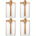 1/2/3/4pcs Airtight Glass Jars with Bamboo Lids and Spoons 18oz Transparent Glass Bulk Food Storage Jar for Spices, Beans, Tea