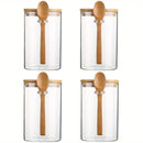 1/2/3/4pcs Airtight Glass Jars with Bamboo Lids and Spoons 18oz Transparent Glass Bulk Food Storage Jar for Spices, Beans, Tea
