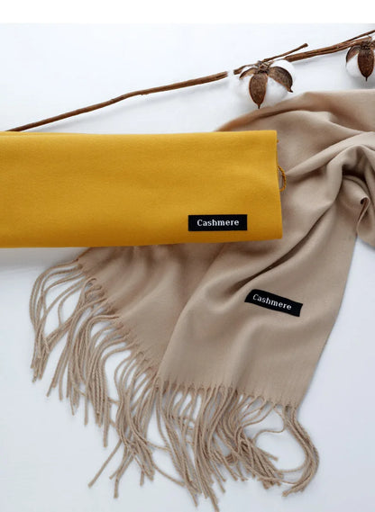 Bufanda multiusos de imitación de cachemira cepillada de color sólido, gruesa, larga, con borlas, para invierno, para niña