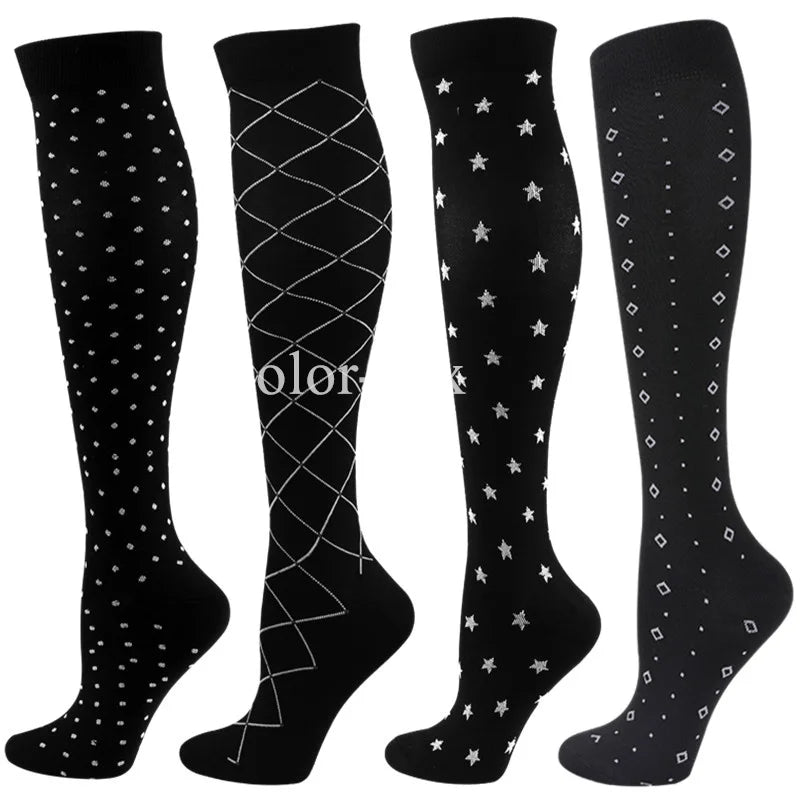 4 Pairs/Pack Compression Socks High Sports Socks for Women Men Running Hiking Edema Diabetes Varicose Veins Socks 20-30mmHg