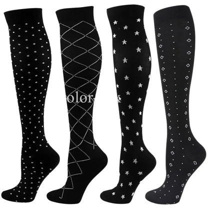 4 Pairs/Pack Compression Socks High Sports Socks for Women Men Running Hiking Edema Diabetes Varicose Veins Socks 20-30mmHg
