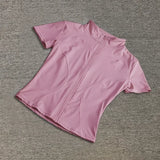 Summer High Quality Waist Slimming Training Tops Women's Quick-drying Tight Stand Collar Full Zipper Short Sleeves Yoga shirts