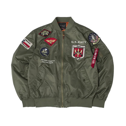 High Quality Military Fashion Casual Boy Youth Lightweight Top Gun Patch Embriodey Streetwear Ma1 Satin Flight Bomber Jacket Men