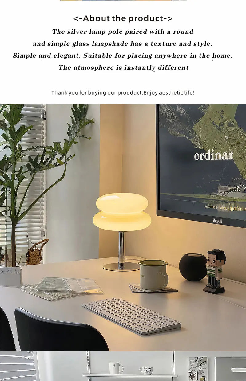 Macaron Glass Table Lamp Trichromatic Dimming Living Room Atmosphere Lamps Eye Protection Night Light Girl Bedroom Bedside Decor