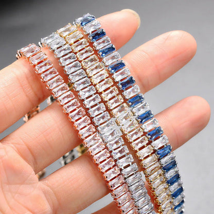 Pulseras de tenis de cristal arcoíris para mujer, color plata Kpop, regalos para amigas, cadena de brazalete de circonitas coloridas, joyería para la mano H167-M