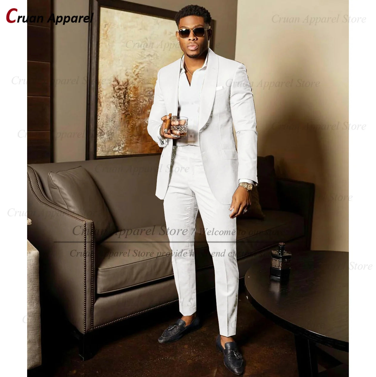 Blue Shawl Lapel Suit Male 2 Pieces Tailored Groom Wedding Suits Tuxedo Best Man Blazer Pants Trendy Fashion Marriage Costume