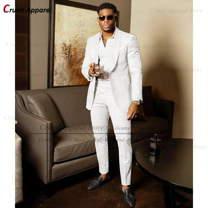 Blue Shawl Lapel Suit Male 2 Pieces Tailored Groom Wedding Suits Tuxedo Best Man Blazer Pants Trendy Fashion Marriage Costume