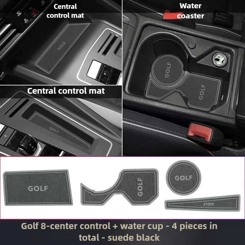 4 pcs Suede Waterproof Non-Slip Cup Coasters Center Console Car Decor for Volkswagen Golf 8 R-Line & Pro Accessories