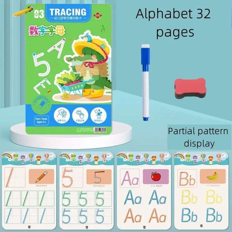 Livro de Exercícios Mágico Montessori de Traçado e Controle de Caneta — Reutilizável, para Caligrafia e Desenho Infantil (Brinquedo Educativo)