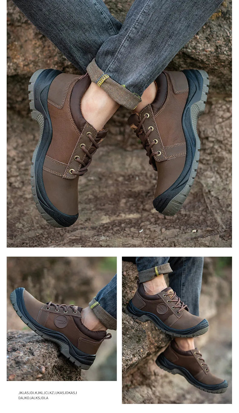 Safety shoes men's leather welding shoes anti-smashing, anti-puncture, non-slip sports Steel toe soft work boots for women