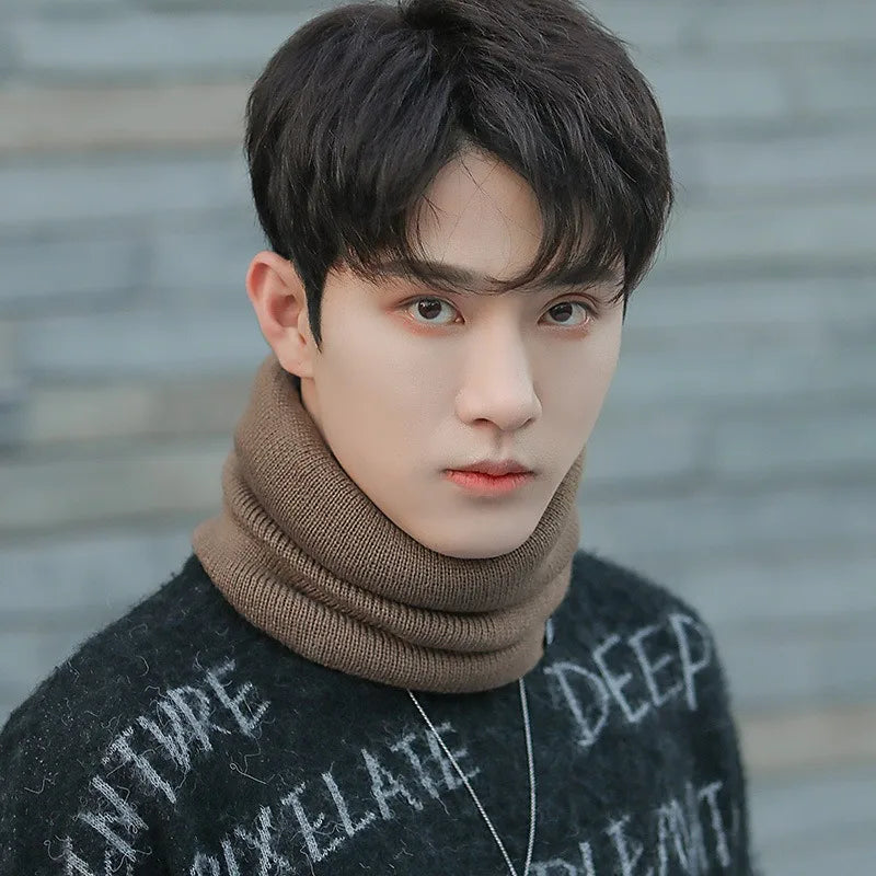 Winter Scarf Women Men Solid Knitted Collar Thick Warm Velvet Ring Scarves Neck Warmer High Quality All-match Muffler Ski Mask