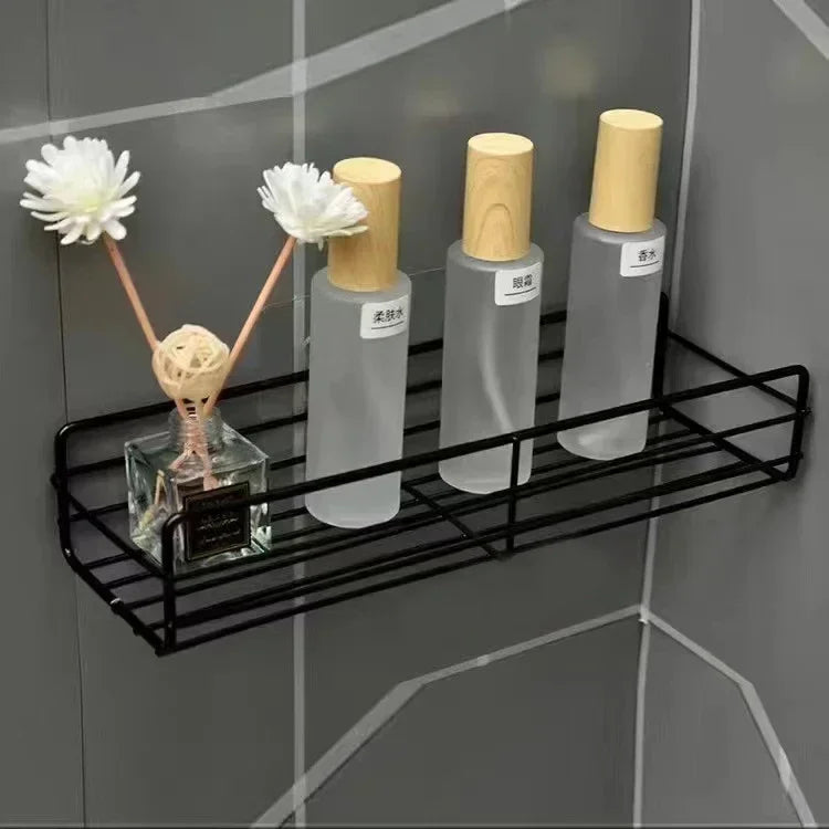 Estante organizador de baño de esquina, estantes de almacenamiento de esquina montados en la pared, soporte para champú, estante para cosméticos, cesta de drenaje de ducha de hierro