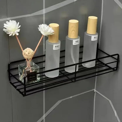 Estante organizador de baño de esquina, estantes de almacenamiento de esquina montados en la pared, soporte para champú, estante para cosméticos, cesta de drenaje de ducha de hierro