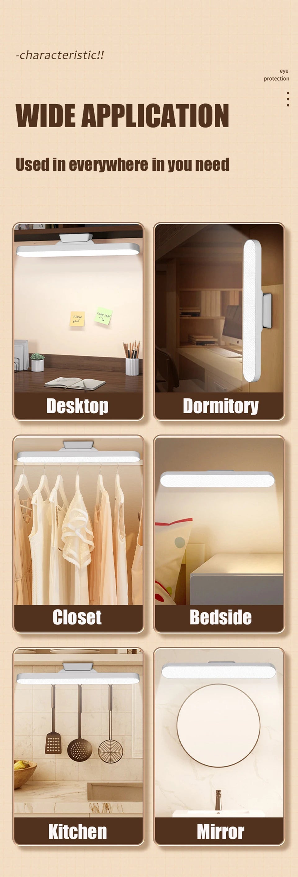 LED Table Lamp Magnetic Hanging USB Rechargeable Desk Lamp 3 Color Reading Light Dimmable Cabinet Closet Wardrobe Night Light