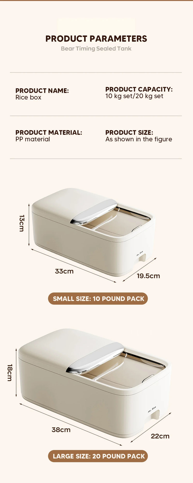 10KG Rice Storage Box Home with Lid Insect Proof Moisture Proof Rice Box Grain Sealed Jar Kitchen Container Storing Dry Grain