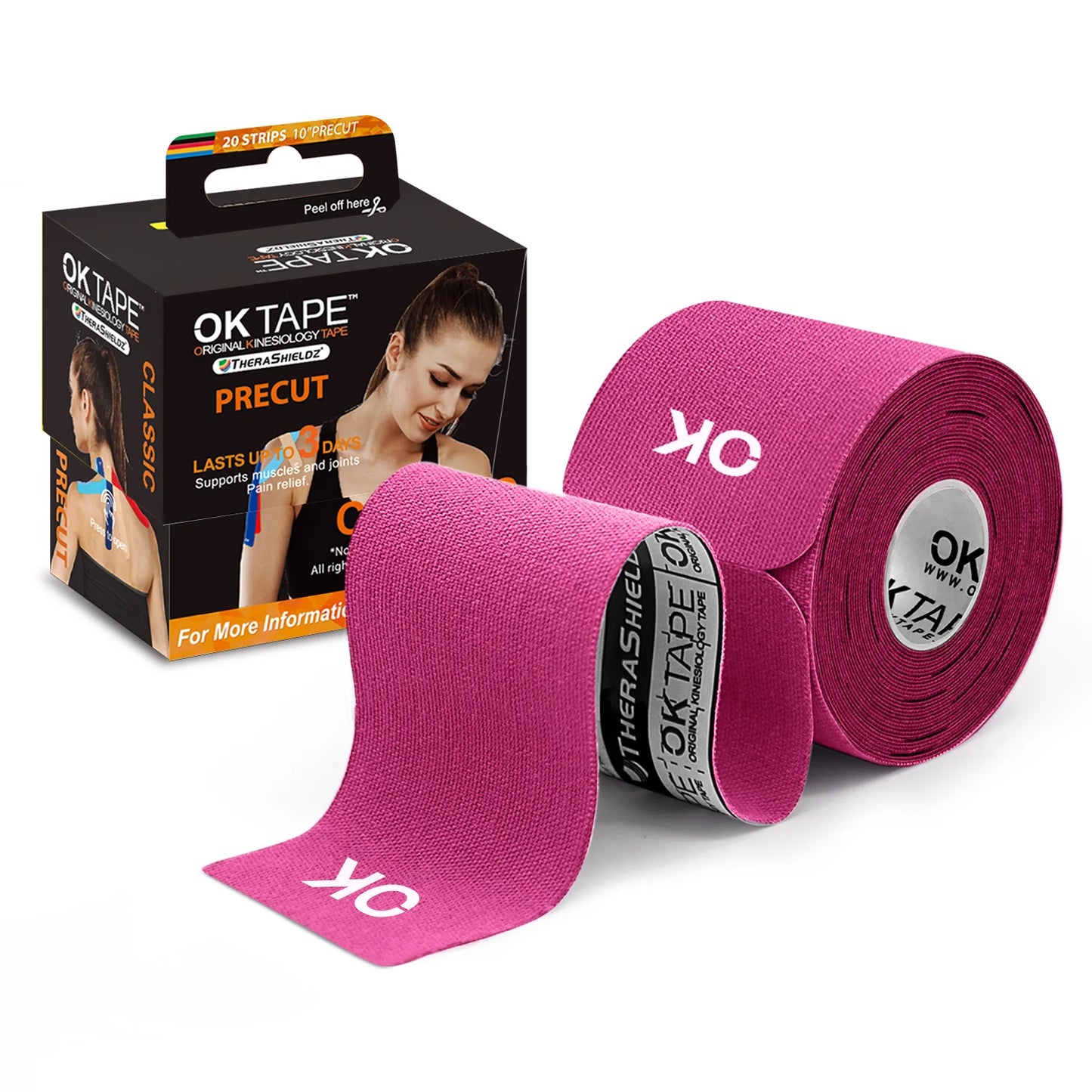 OK TAPE Kinesiology Tape 5CM X 5M Precut, 20 Strips, Latex Free Elastic Athletic Bandage, Gym Fitness Ankle Knee Finger Arm