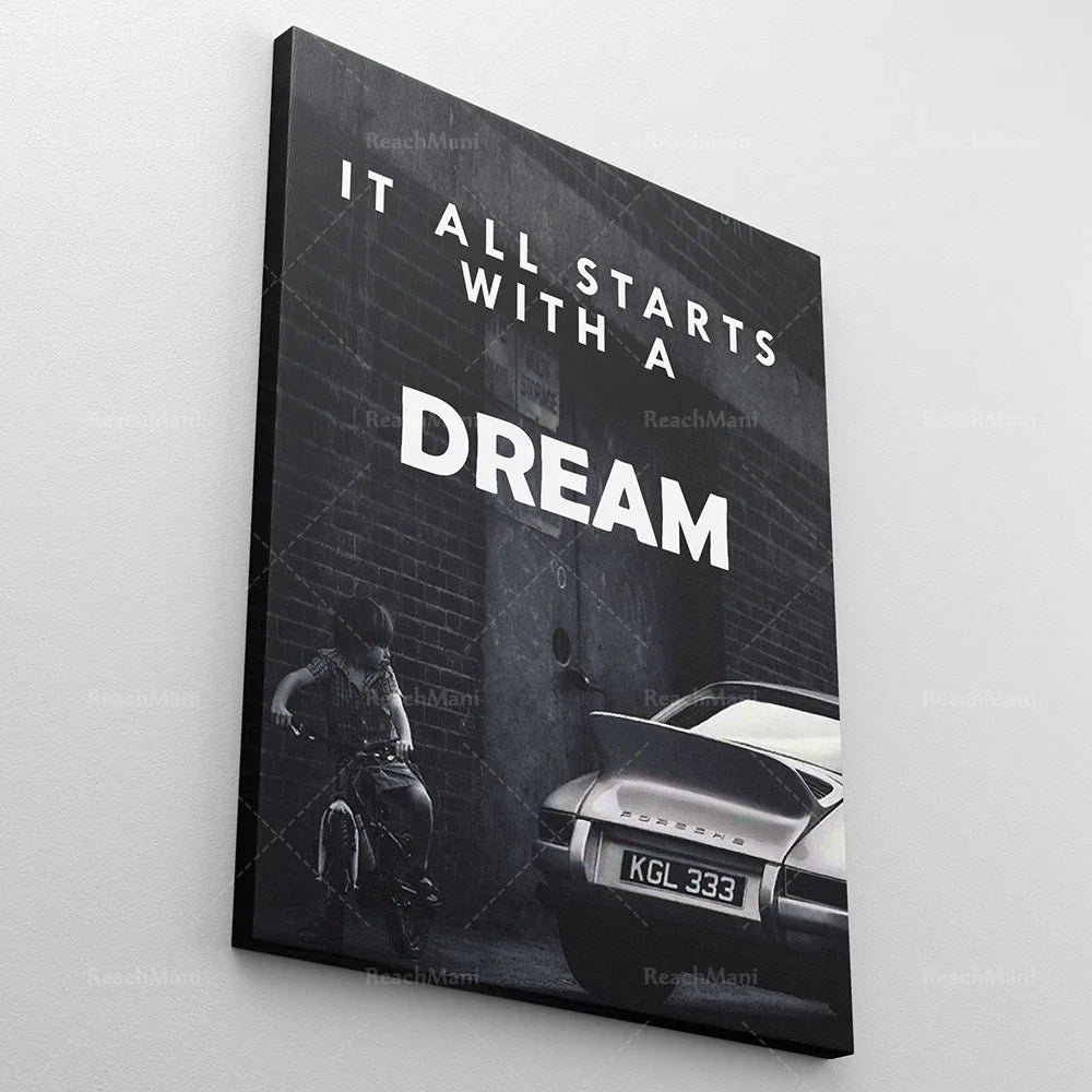 3x Inspirational Wall Art Canvas Prints Office Decoration 3 Pieces Bundled Mentality Matters / Everything Starts With a Dream PO
