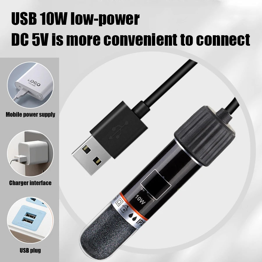 USB Mini Aquarium Heating rod for Small Fish Tank 26°C Constant Temperature Aquarium Heater Submersible Thermostat Heater 10W