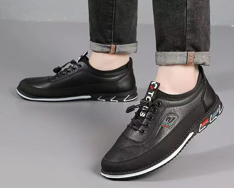 Spring Luxury Men's Casual Leather Shoes Elastic Band Business Flats Loafers for Men Soft Sole Peas Shoes Soft Men's Sneakers