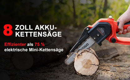 OUTIGO Battery Chainsaw, 8 Inch Chainsaw, 6000mAh Mini Cordless Chainsaw, 4 Chains 3 Guides 2 Batteries
