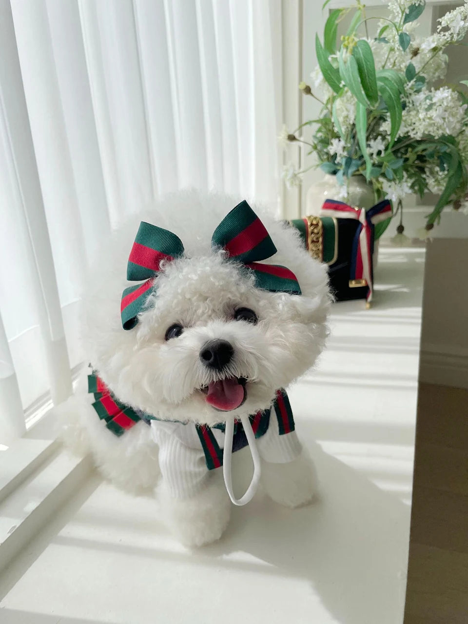 FATHIN Dog Princess Dresses Puppy Bow Knot Dress Luxury Pet Skirt Striped Dresses for Small Medium Cats