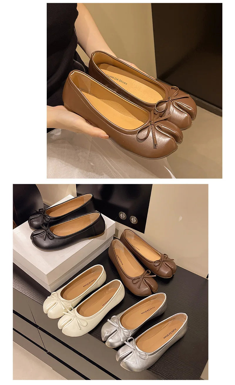 Summer Women's Bowknot Flat Tabi Ninja Shoes Pig Toe Slippers Lazy Person Horse Hoof Shoes Women Split Toe Mocassines Loafers