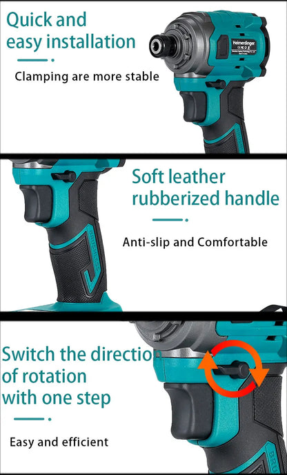 Heimerdinger Brushless Cordless Impact Driver ,1/4-Inch 6.35mm Hex Impact Driver,High Torque 220N.m Variable Speed