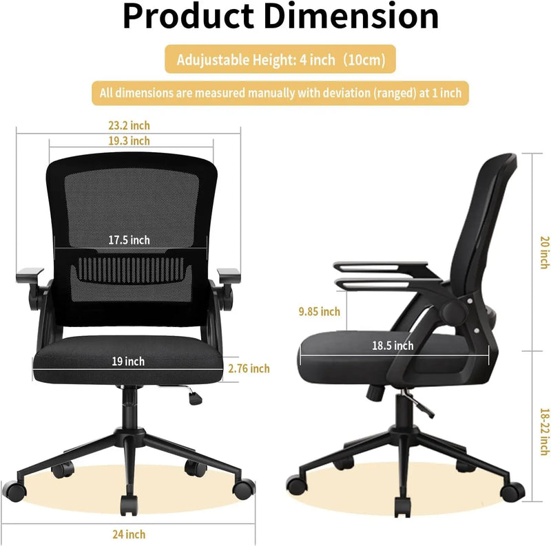 Naspaluro Office Chair Ergonomic Mesh Flip-Up Arms Gaming Chair with Mid Back Cushion Lumbar Support for Home Bedroom Working