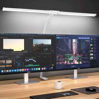 Home Office LED Desk Lamp Double Head Stepless Dimming Eye-Caring Reading Lights 3 Color Mode Flexible Adjustable PC Table Lamps