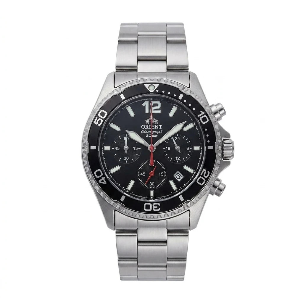 Relógio masculino cronógrafo solar diver em aço inox a prova de agua 200mm