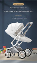 Baby Stroller 3in1,Luxury Baby Carriage with Car Seat,Eggshell Newborn Stroller Leather High Landscape PU leather