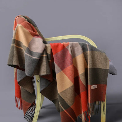 Bufandas de marca de lujo para otoño e invierno, cálidas, tipo pañuelo, de cachemira, a cuadros, con flecos gruesos y grandes, para hombre.