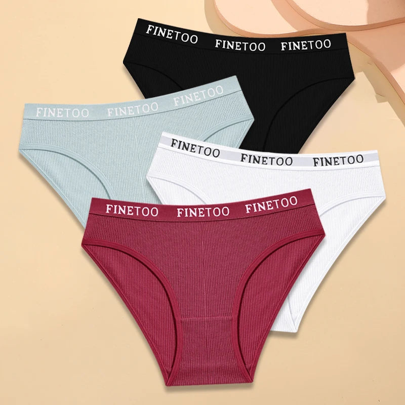FINETOO - 4 piezas de ropa interior de algodón a rayas para mujer, bragas con cinturón y letras, lencería de cintura baja, bragas transpirables sólidas