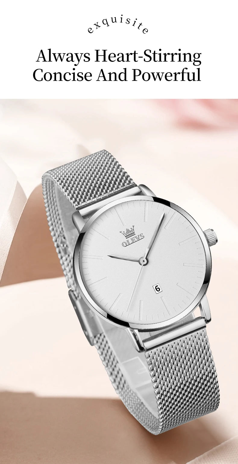 OLEVS Luxury Fashion Watch for Women Stainless Steel Waterproof Quartz Ladies Wristwatch Original Simple Elegant Women's Watches
