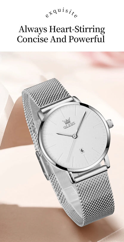 OLEVS Luxury Fashion Watch for Women Stainless Steel Waterproof Quartz Ladies Wristwatch Original Simple Elegant Women's Watches