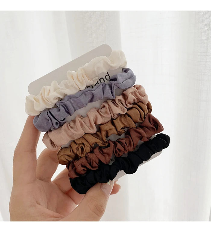 3/5/6Pcs Elegant Ponytail Holder Rubber Band Elastic Hairband Hair Accessories Silk Satin Scrunchies Women Solid Color Hair Rope