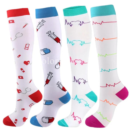 4 Pairs/Pack Compression Socks High Sports Socks for Women Men Running Hiking Edema Diabetes Varicose Veins Socks 20-30mmHg