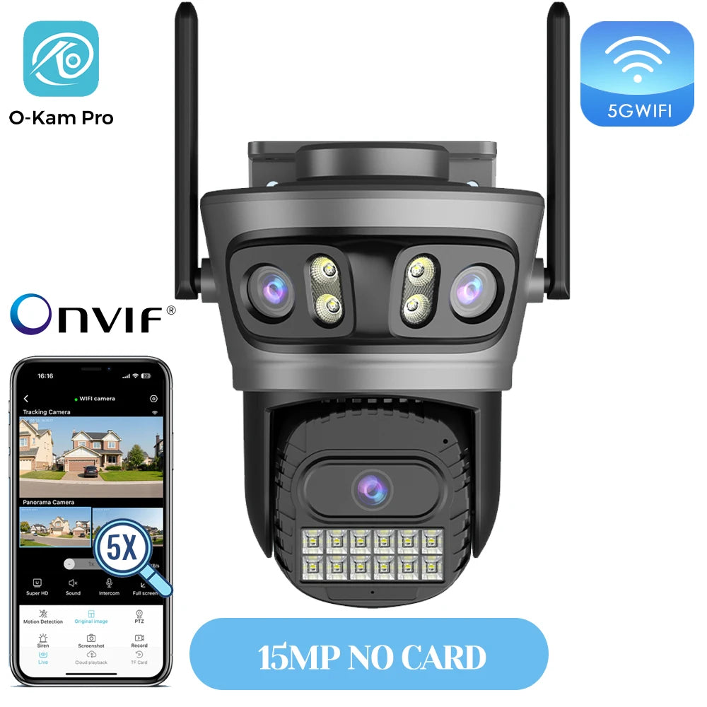 20MP Outdoors Wifi Camera 10K HD Three Lens Security 5G PTZ IP Camera 10X Digital Zoom Lens Human AI Auto Detect Tracking Camera