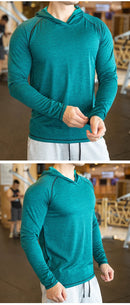 Autumn Gym Men T Shirt Casual Long Sleeve Slim Tops Tees elastic T-shirt Sports Fitness breathable Quick dry Hooded T Shirt