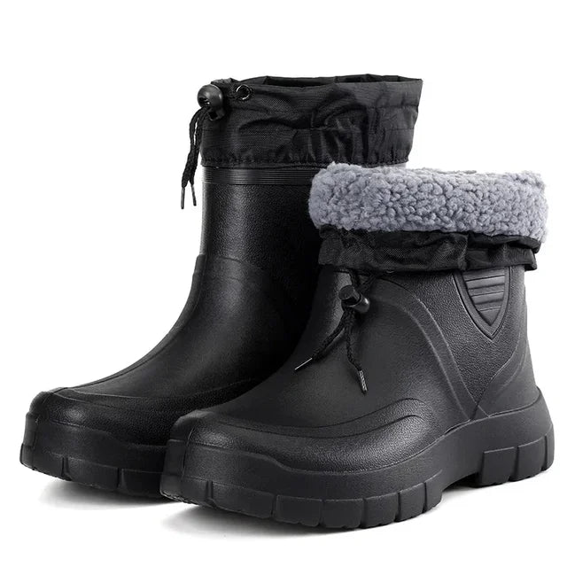 Inverno à prova de vento algodão botas de chuva homens luz quente tornozelo botas de chuva moda preto deslizamento em sapatos de chuva homens à prova dwaterproof água trabalho boot2024